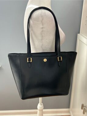 Lauren Ralph Lauren Newbury Halee Black Leather Tote Bag Gold Hardware RLL